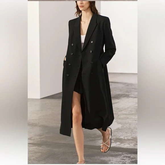 Zara Tailored Double Breasted Coat Black ZW COLLECTION size XS NWT - Picture 7 of 16